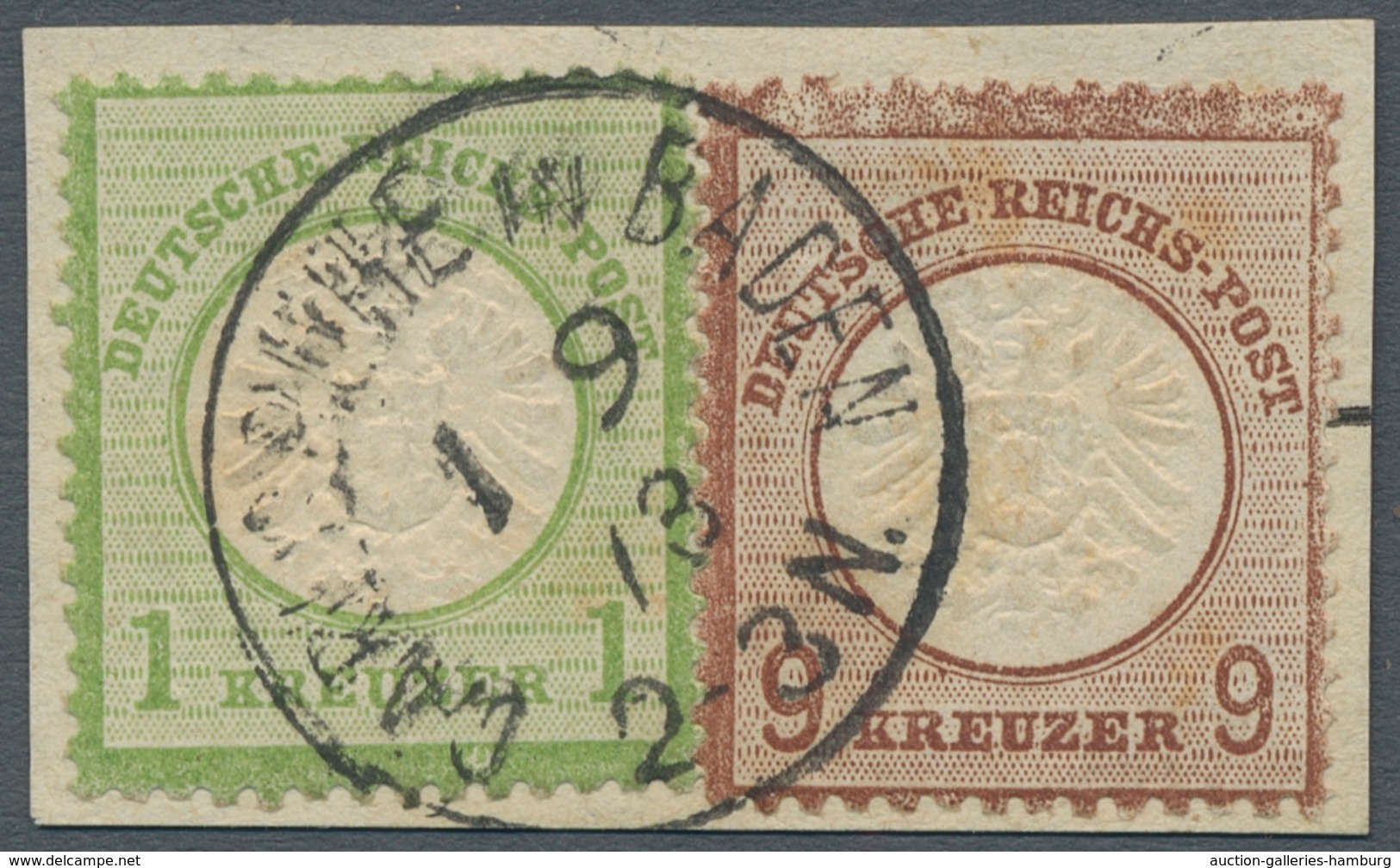 Deutsches Reich - Brustschild: 1872, "9 Kr. Kleiner Schild" Neben 1 Kr. Auf Briefstück Mit CARLSRUHE - Covers & Documents