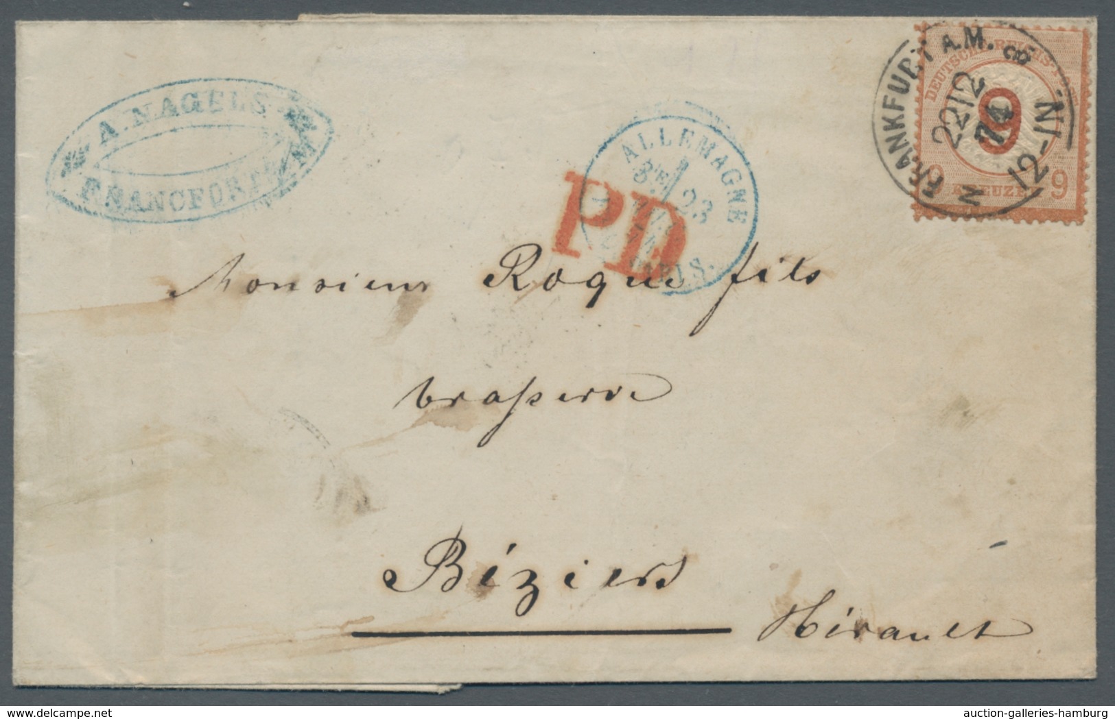 Deutsches Reich - Brustschild: 1872, Großer Schild, 9 A.9 Kr. Braunorange, Als Ef Auf Kleiner Faltbr - Covers & Documents