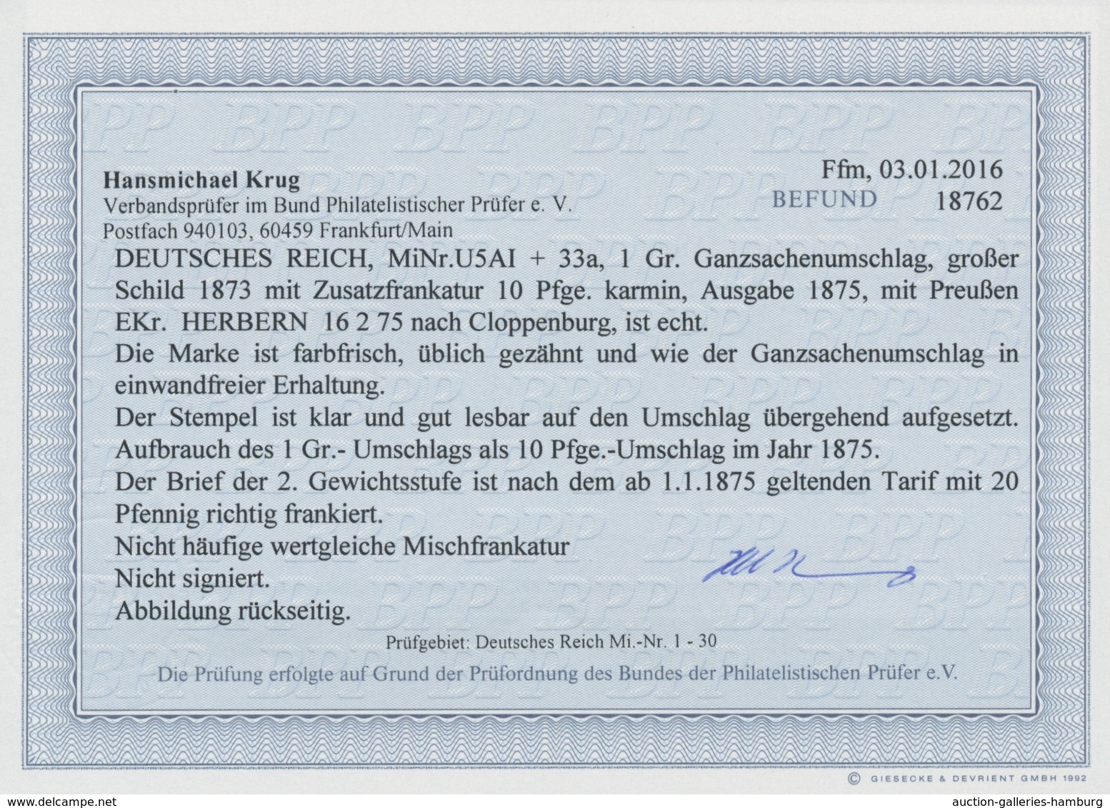 Deutsches Reich - Brustschild: 1873, Großer Schild, GA Zu Einem Gr. Rosa, Mit Farbgleicher Zusatzfra - Covers & Documents