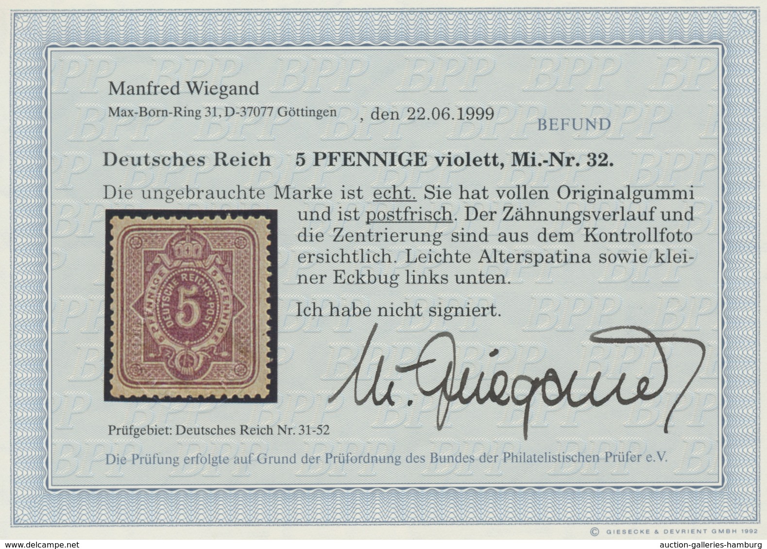 Deutsches Reich - Pfennige: 1875, 5 "Pfennige" Graupurpur Postfrisch Mit Vollem Originalgummi Mit Au - Nuevos