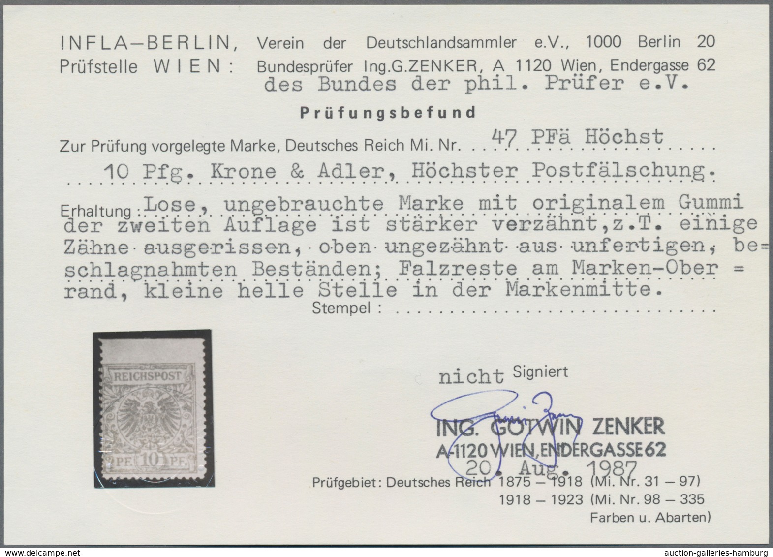 Deutsches Reich - Krone / Adler: 1890, 10 Pfg. Krone/Adler In Rot Als FÄLSCHUNG ZUM SCHADEN DER POST - Nuevos
