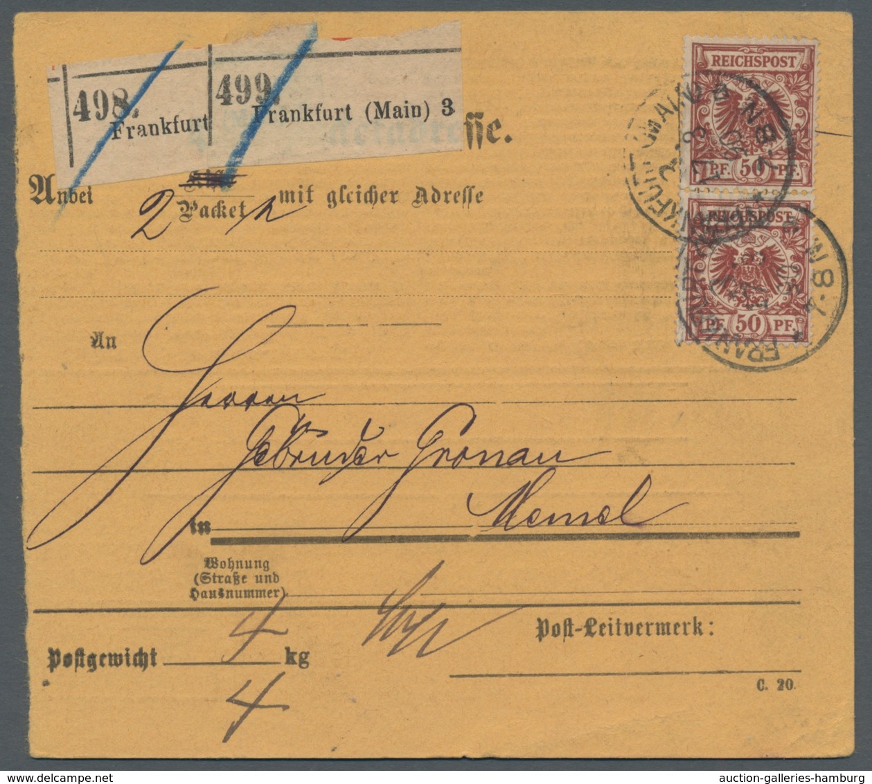 Deutsches Reich - Krone / Adler: 1889, 50 Pf. Braunrot, Senkrechtes Paar Als Portogerechte Mehrfachf - Unused Stamps