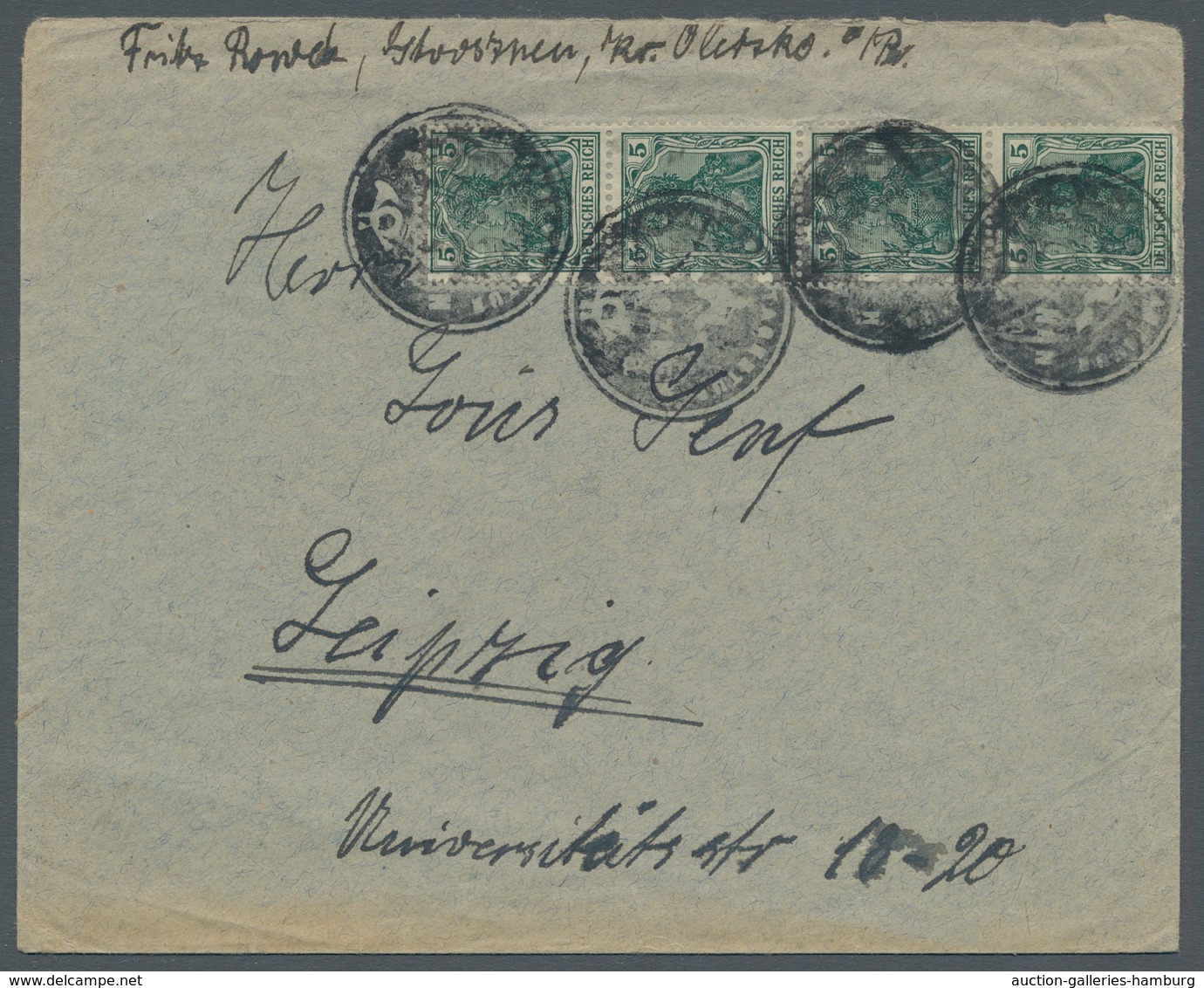 Deutsches Reich - Germania: 1905, "5 Pfg. Germania" Im Senkrechten Viererstreifen Als Portorichtige - Nuevos