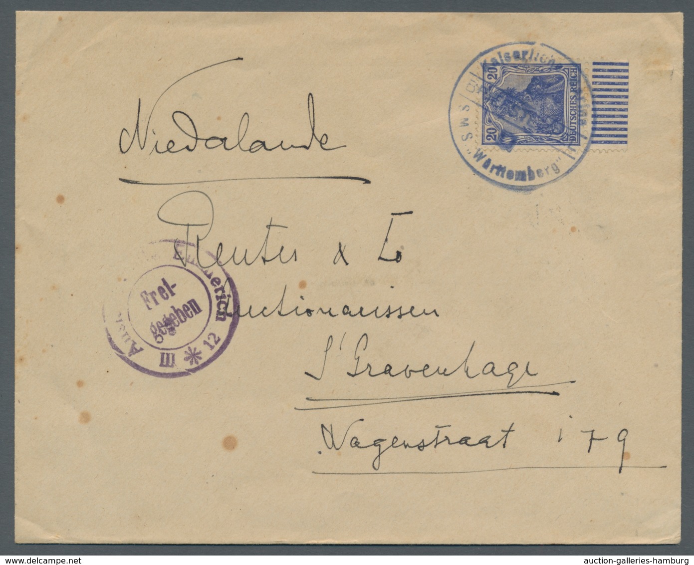 Deutsches Reich - Germania: 1915, 20 Pf Germania, Unterrandstück Walzendr., EF Auf Marine-Auslandsbr - Nuevos