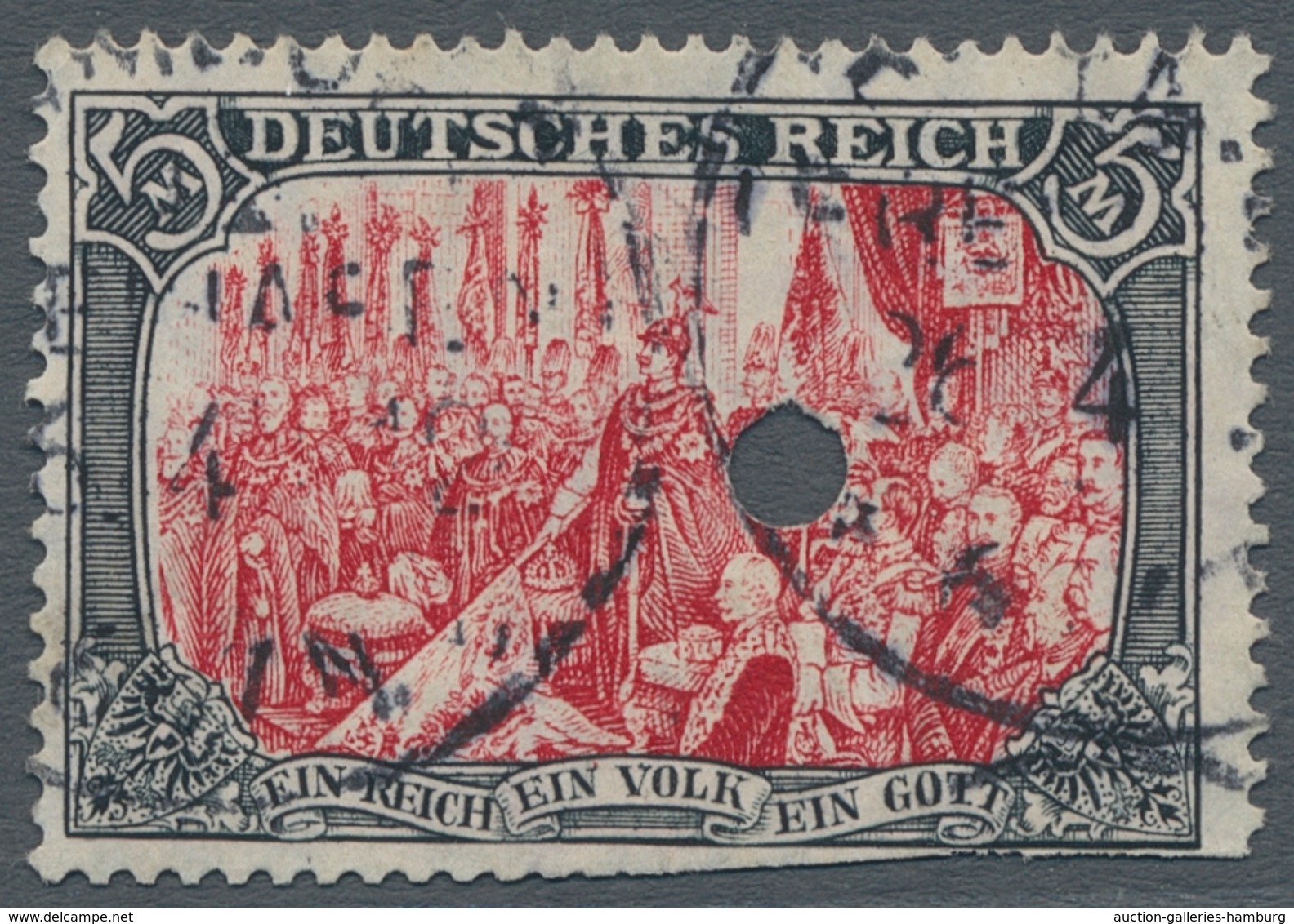 Deutsches Reich - Germania: 1905, Germania 5 Mark Ministerdruck, Rahmen Dunkelgelbocker Quarzend, Sa - Unused Stamps