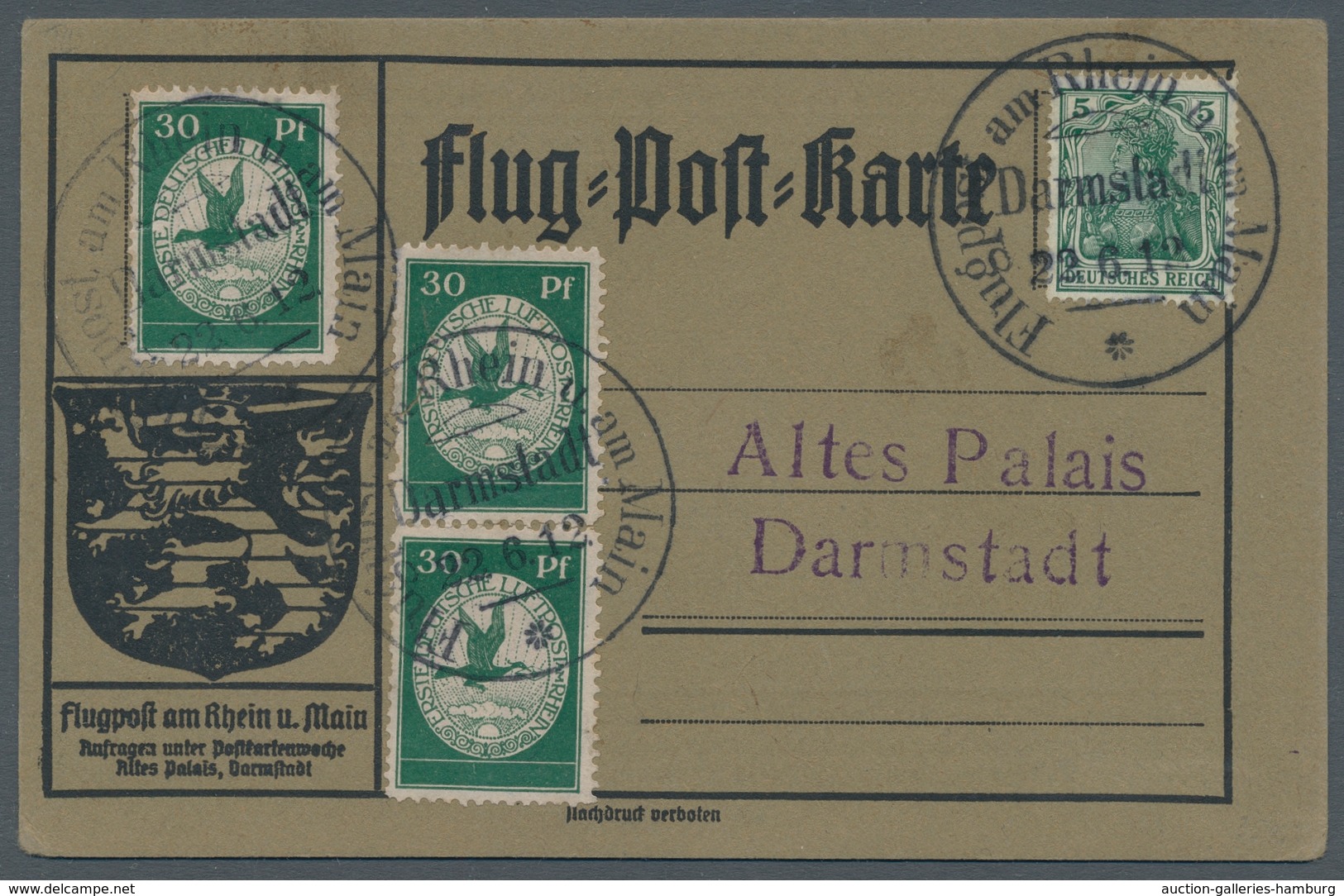 Deutsches Reich - Germania: 1912, Flugpostmarken I Bis III Auf 5 Flug-Post-Karten, U.a. III Auf Kart - Unused Stamps