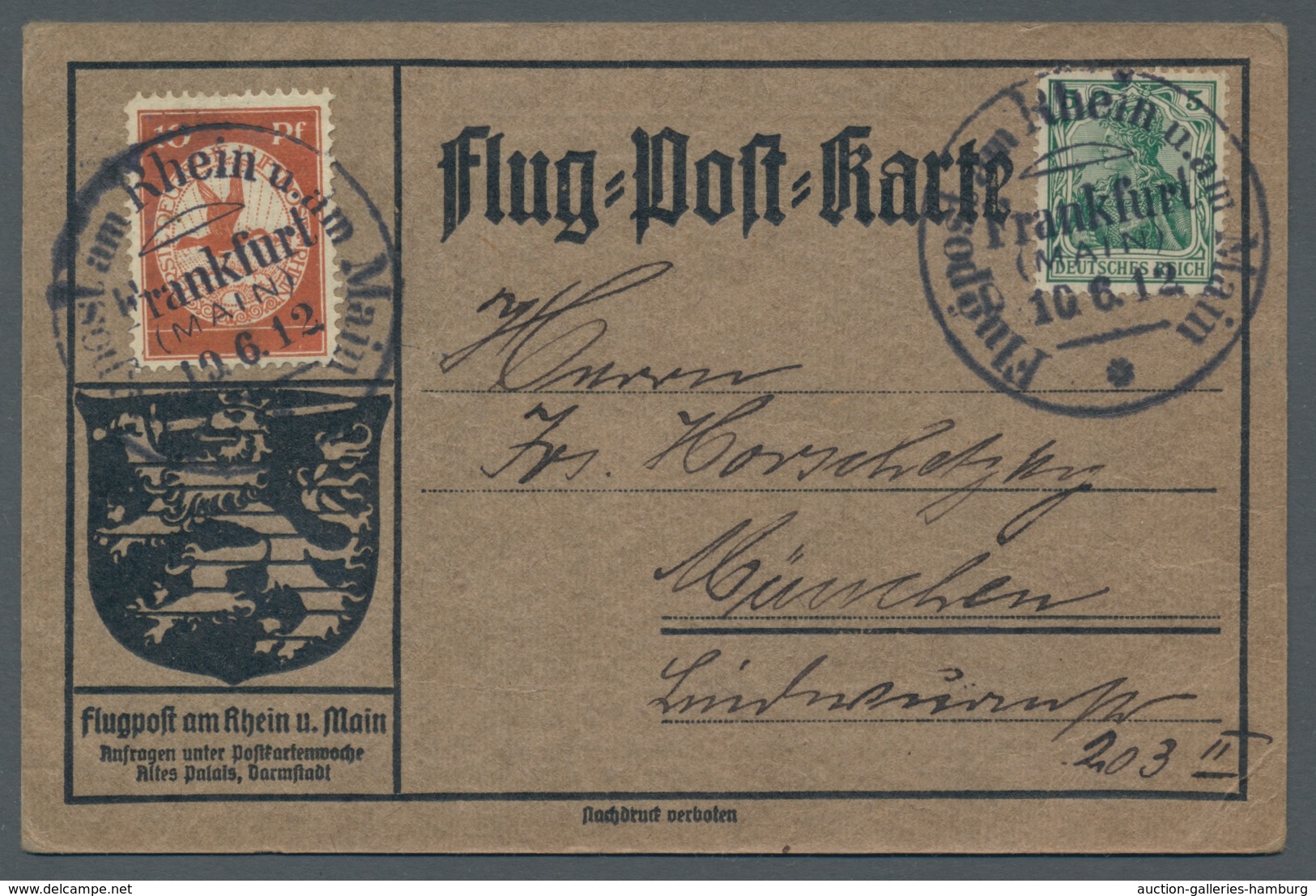 Deutsches Reich - Germania: 1912, Flugpost, 10 Pf. In Mif. Mit 5 Pf. Germania Auf Karte, 2x Ersttags - Nuevos