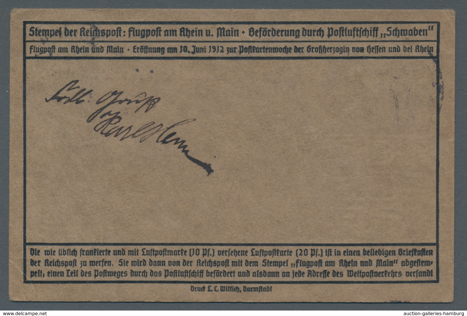 Deutsches Reich - Germania: 1912, Flugpost, 10 Pf. In Mif. Mit 5 Pf. Germania Auf Karte, 2x Ersttags - Unused Stamps