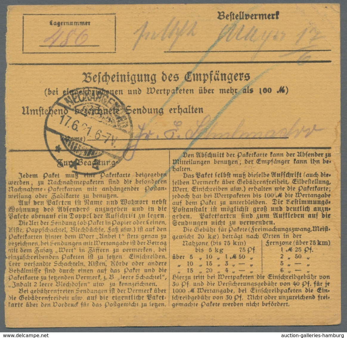 Deutsches Reich - Germania: 1918, 3 M Schwarzviolettgrau, Kriegsdruck, 3 Werte Als Mef Auf Paketkart - Unused Stamps