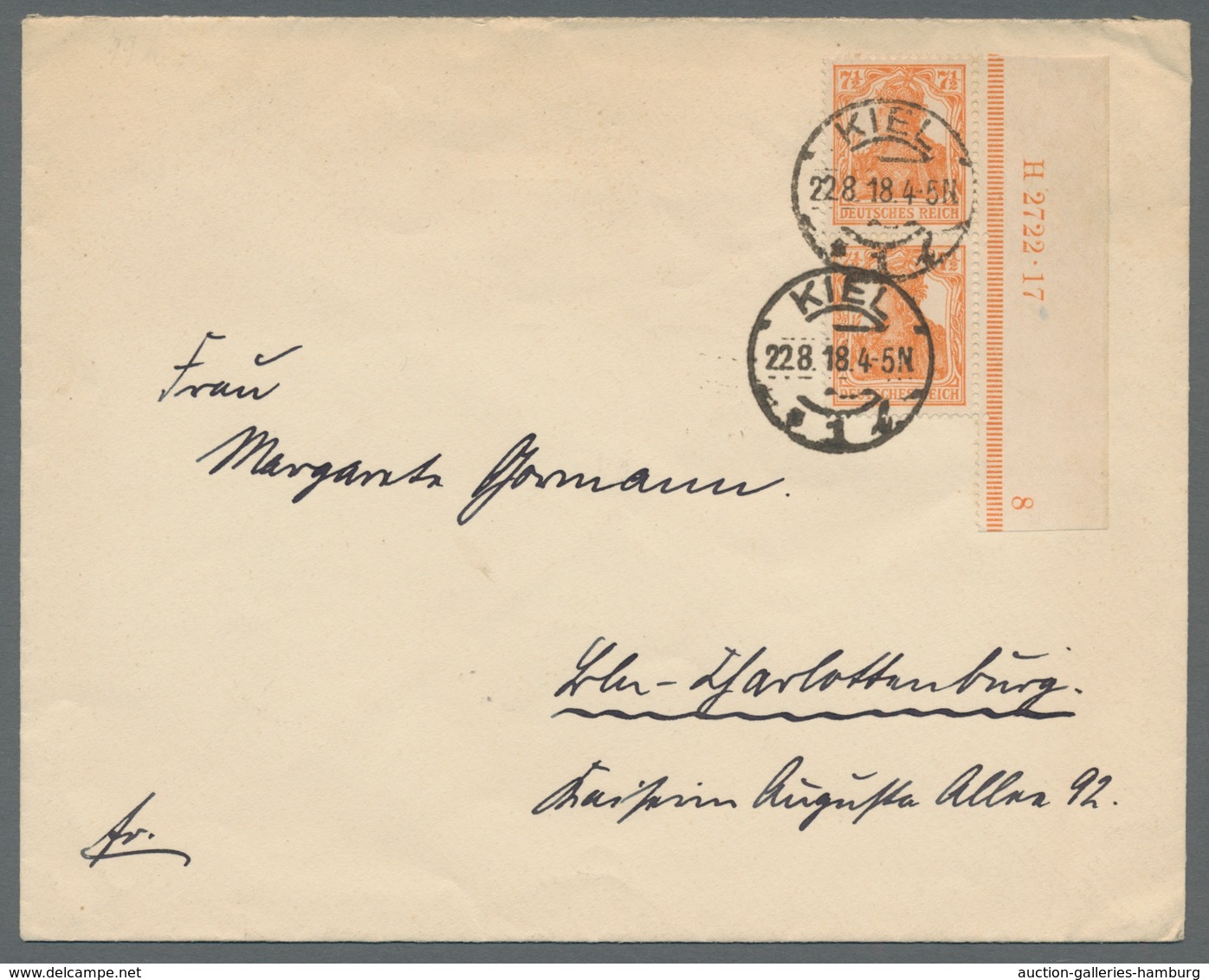 Deutsches Reich - Germania: 1916, 7 1/2 Pf. Germania Als Senkrechtes Paar Vom Bogenrand Mit HAN 2722 - Unused Stamps