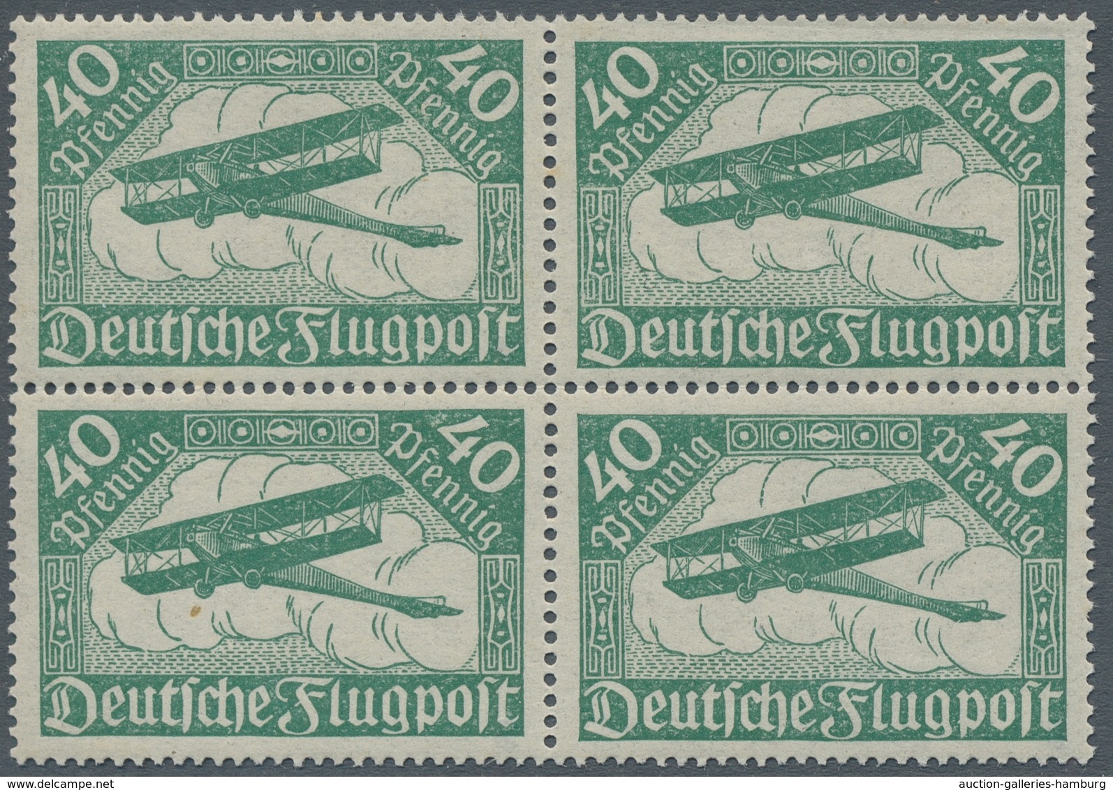Deutsches Reich - Inflation: 1919, "40 Pfg. Blassgrün", Postfrischer Viererblock, Ein Wert Im Oberen - Usados