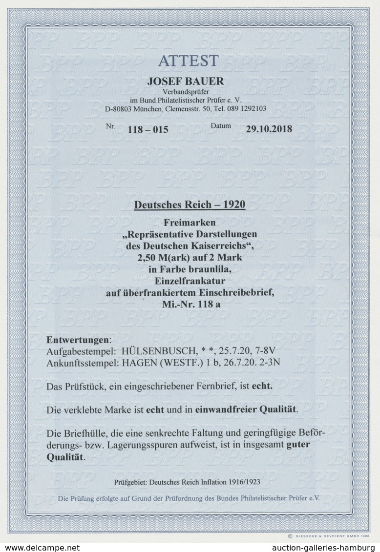 Deutsches Reich - Inflation: 1920, 2,50 M Auf 2 M. Braunlila Als Ef., In Einwandfreier Erhaltung, Au - Usados