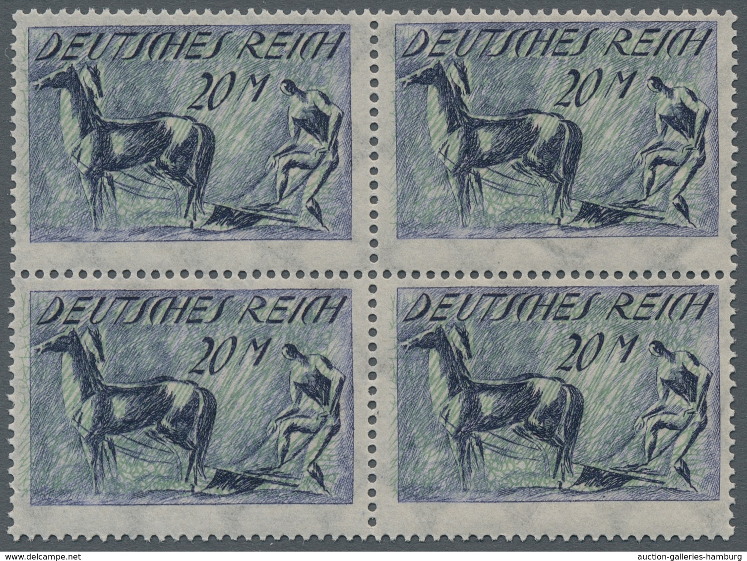 Deutsches Reich - Inflation: 1921, "20 Mk. Pflüger Mit Kopfstehendem Unterdruck", Postfrischer Viere - Used Stamps