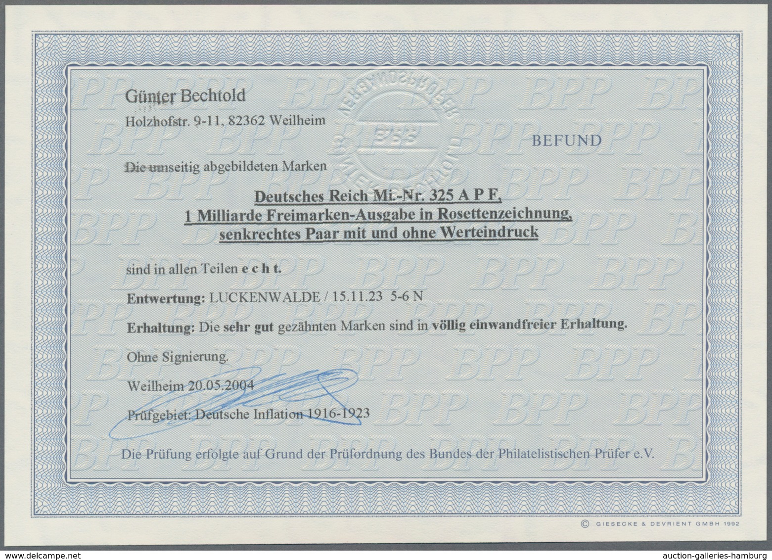 Deutsches Reich - Inflation: 1923, 1 Mrd Senkrechtes Paar, ABART OBERE MARKE OHNE WERTEINDRUCK. Tade - Usados