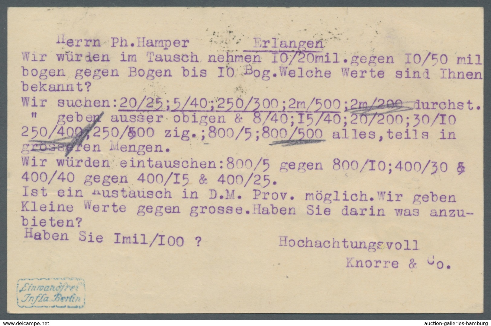 Deutsches Reich - Inflation: 1923, 5 Mrd A. 10 Mio Zinnober, Durchstochen Als Paar Auf Fernpostkarte - Usados