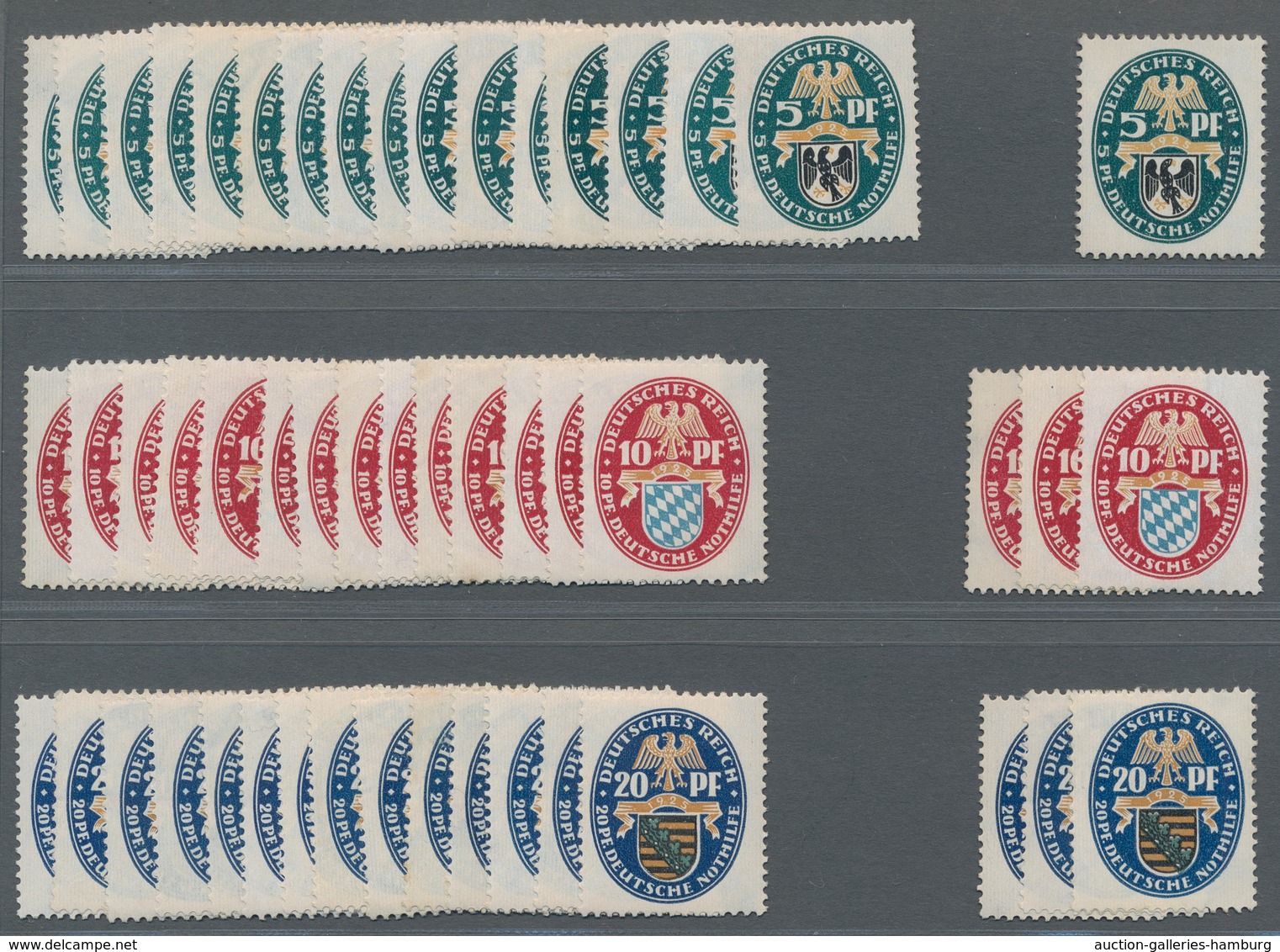 Deutsches Reich - Weimar: 1925, "Nothilfe Landeswappen I", 17 Sätze überwiegend Postfrisch, Mi. 745, - Unused Stamps