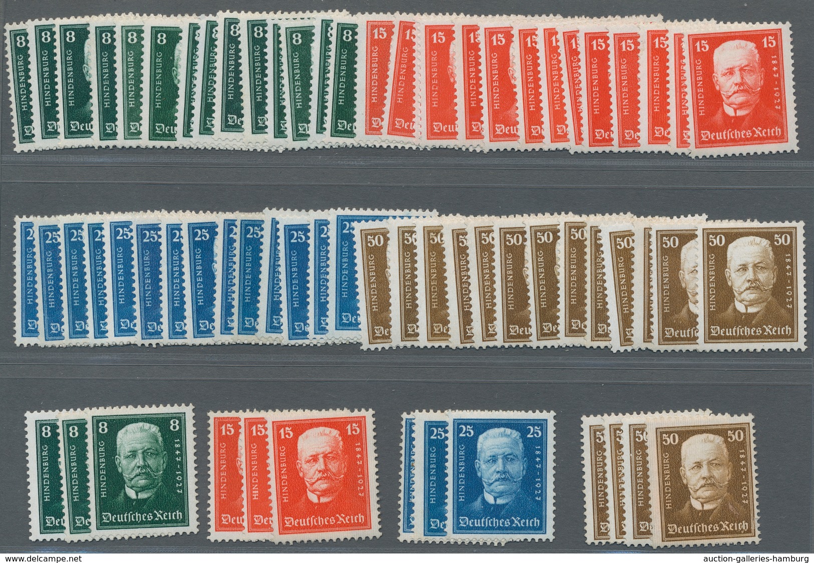 Deutsches Reich - Weimar: 1927, 80. Geburtstag Von Hindenburg, 17 Farbfrische Sätze überwiegend Post - Unused Stamps