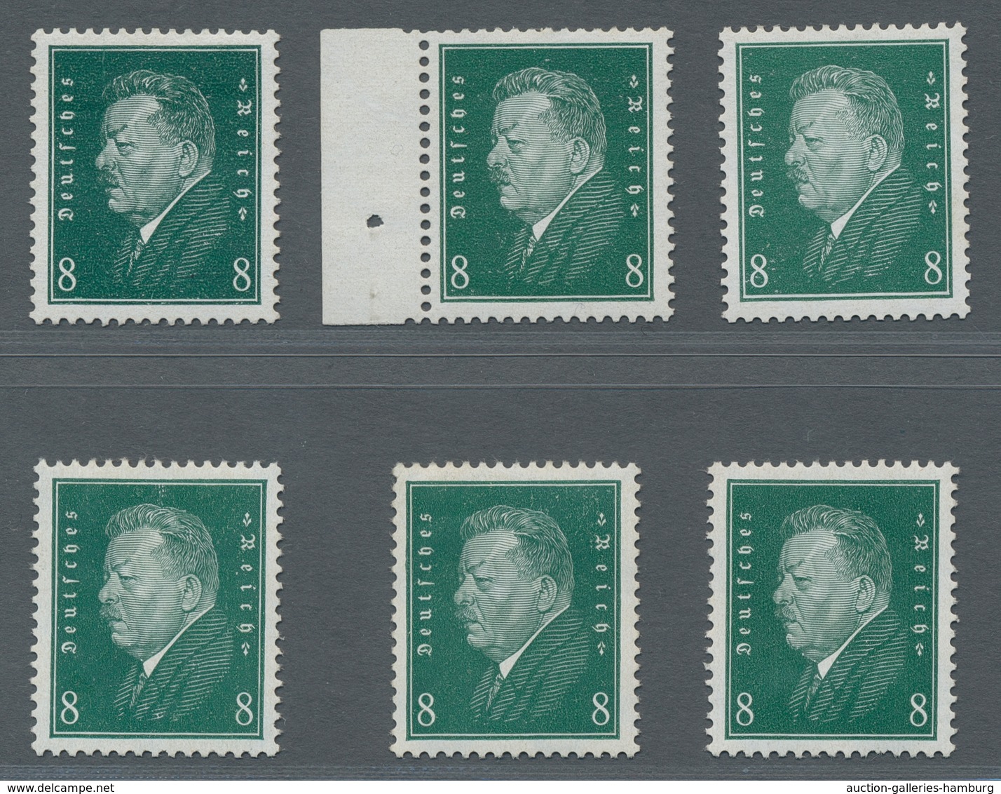 Deutsches Reich - Weimar: 1928, 8 Pfg Ebert, 3 Werte Y Und 3 Werte Z (grünliche Gummierung), Mi. 340 - Nuevos