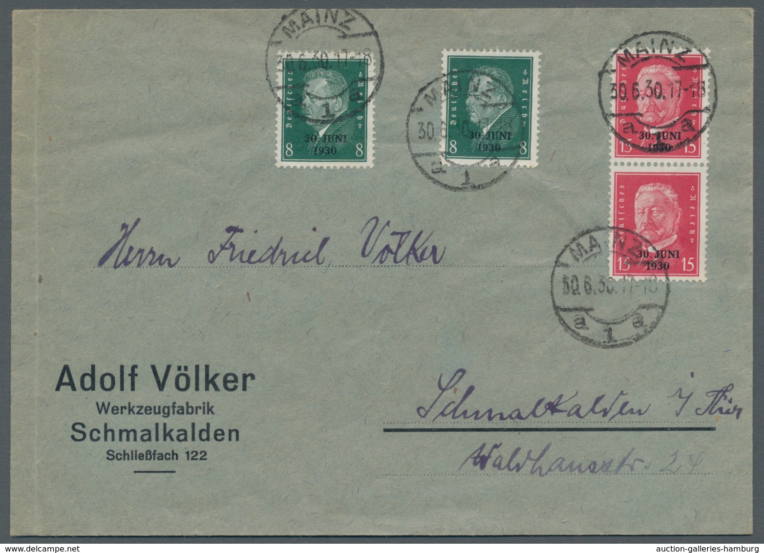 Deutsches Reich - Weimar: 1930, Rheinlandbefreiung, Zwei Einzelwerte U. Ein Paar Auf Bedarfsbrief Mi - Nuevos