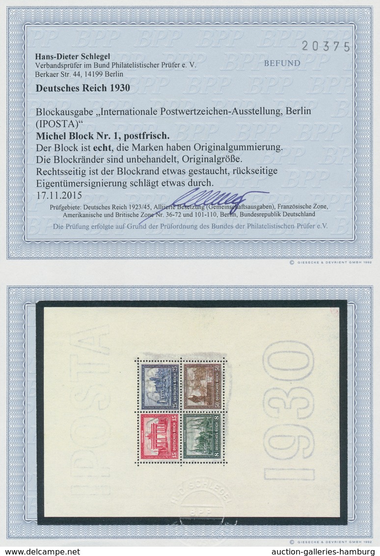 Deutsches Reich - Weimar: 1930,"IPOSTA"-Block Postfrisch In Bis Auf Rechtsseitig Etwas Gestauchtem B - Ungebraucht