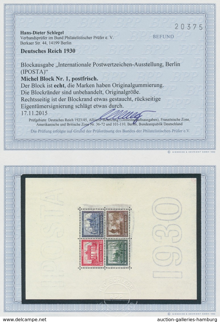 Deutsches Reich - Weimar: 1930,"IPOSTA"-Block Postfrisch In Bis Auf Rechtsseitig Etwas Gestauchtem B - Unused Stamps