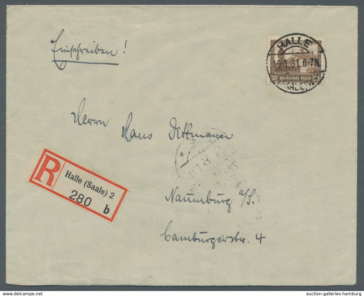 Deutsches Reich - Weimar: 1930, Nothilfe, 50 Pf. Braun Als Ef Auf R- Brief,(nur Um 5 Pf. überfrankie - Unused Stamps