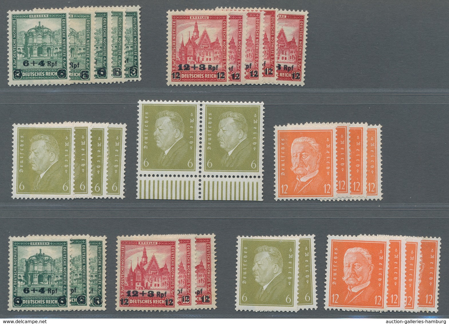 Deutsches Reich - Weimar: 1932, Nothilfe Bauwerke Mit Aufdruck Und Reichspräsidenten (IV), 8 Sätze, - Unused Stamps