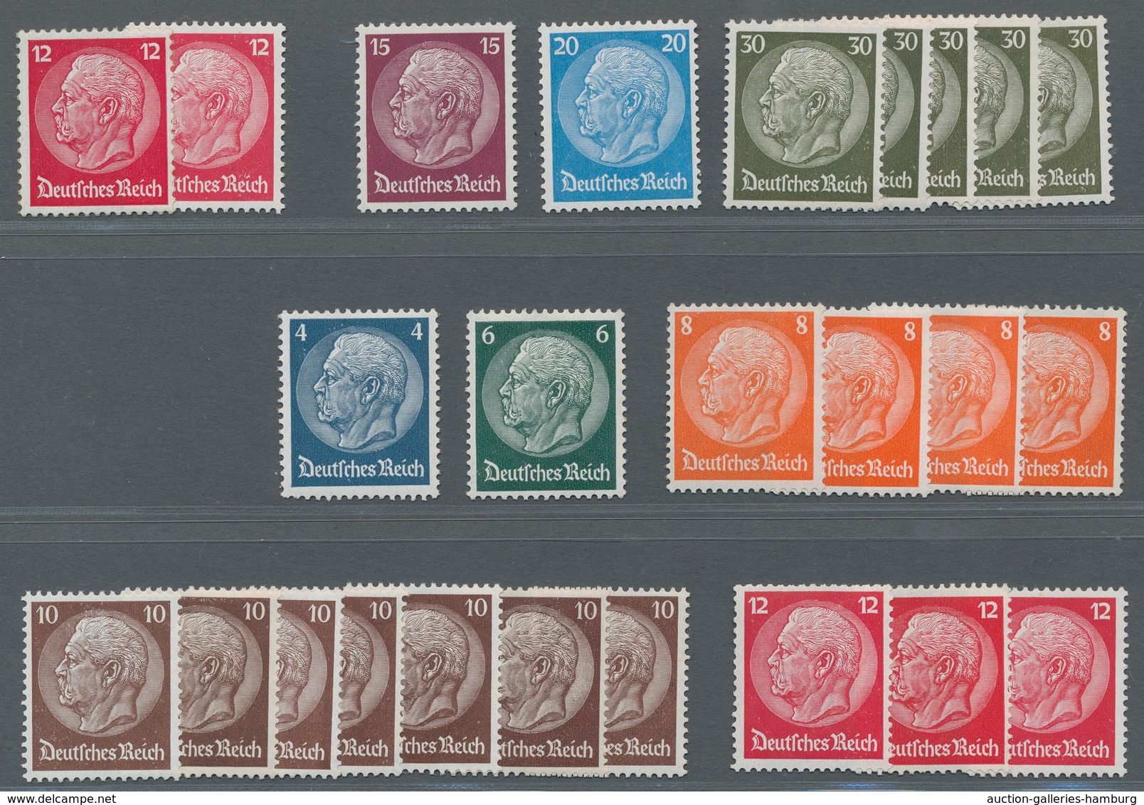 Deutsches Reich - 3. Reich: 1933, Hindenburg Im Medaillon (II),; 4, 6, 12 Und 20 Pfg Sowie Nr. 485 I - Unused Stamps