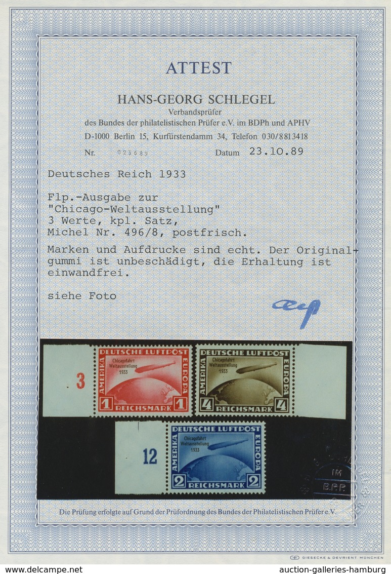 Deutsches Reich - 3. Reich: 1933, Chicagofahrt, Kplt. Satz Mit Linken Seitenrand, Postfrisch Einwand - Nuevos