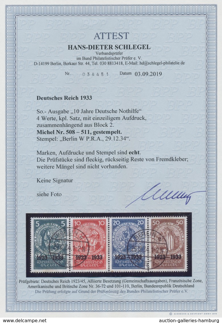 Deutsches Reich - 3. Reich: 1933, "Nothilfe", Das Herzstück Komplett Mit Zweimal BERLIN W P.R.A 29.1 - Unused Stamps