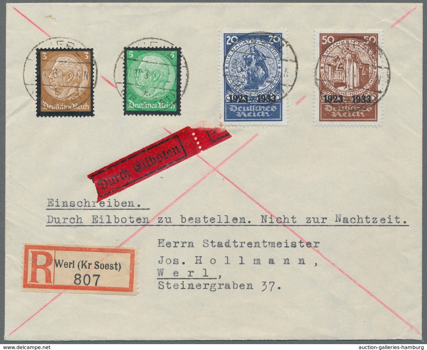 Deutsches Reich - 3. Reich: 1933, "Nothilfe", Einzelmarken Aus Block Je Mit Zusatzfrankatur Auf Zwei - Unused Stamps