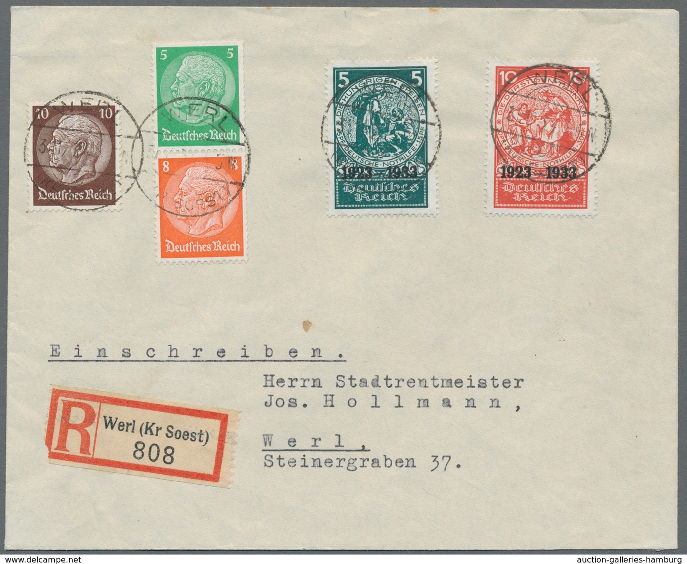 Deutsches Reich - 3. Reich: 1933, "Nothilfe", Einzelmarken Aus Block Je Mit Zusatzfrankatur Auf Zwei - Unused Stamps