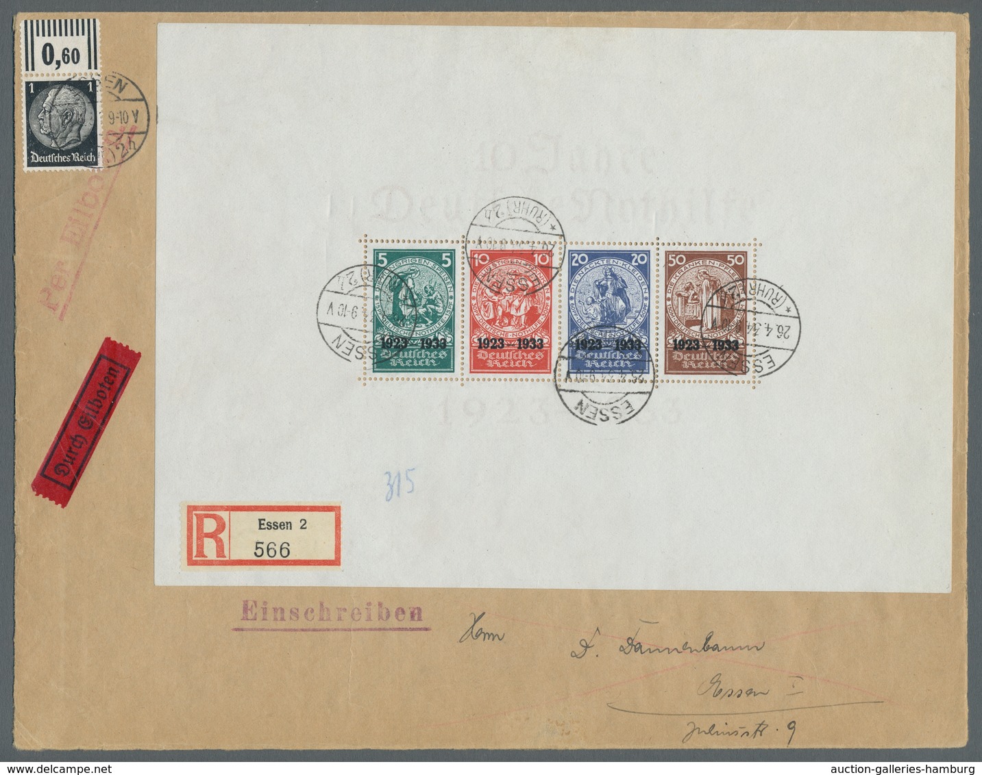 Deutsches Reich - 3. Reich: 1933, "Nothilfe-Block" Mit 1 Pfg. Zusatzfrankatur Als Portorichtige MiF - Unused Stamps