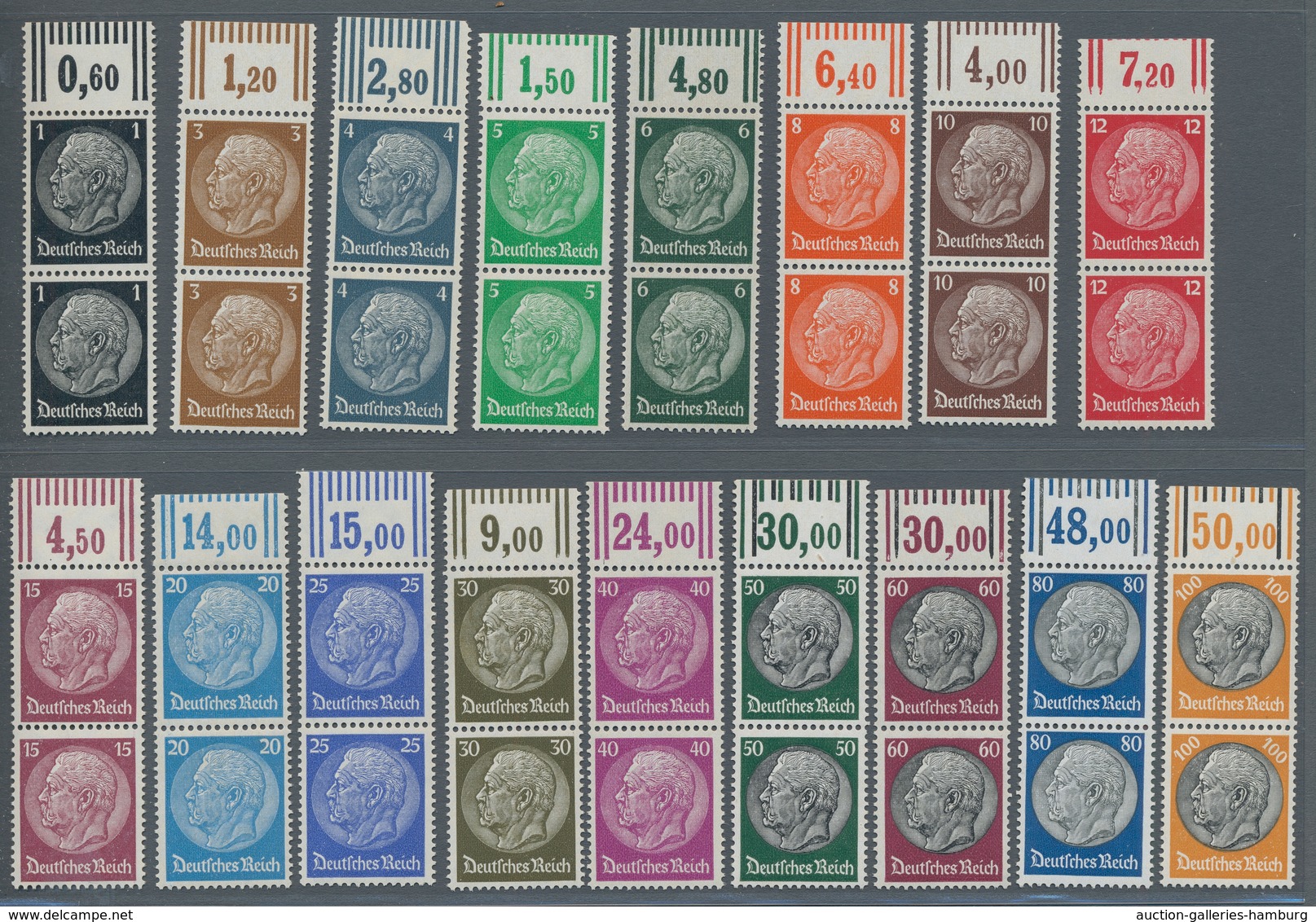 Deutsches Reich - 3. Reich: 1933, Hindenburg WZ 4 In Senkrechten Paaren Vom Oberrand, Tadellos Postf - Unused Stamps