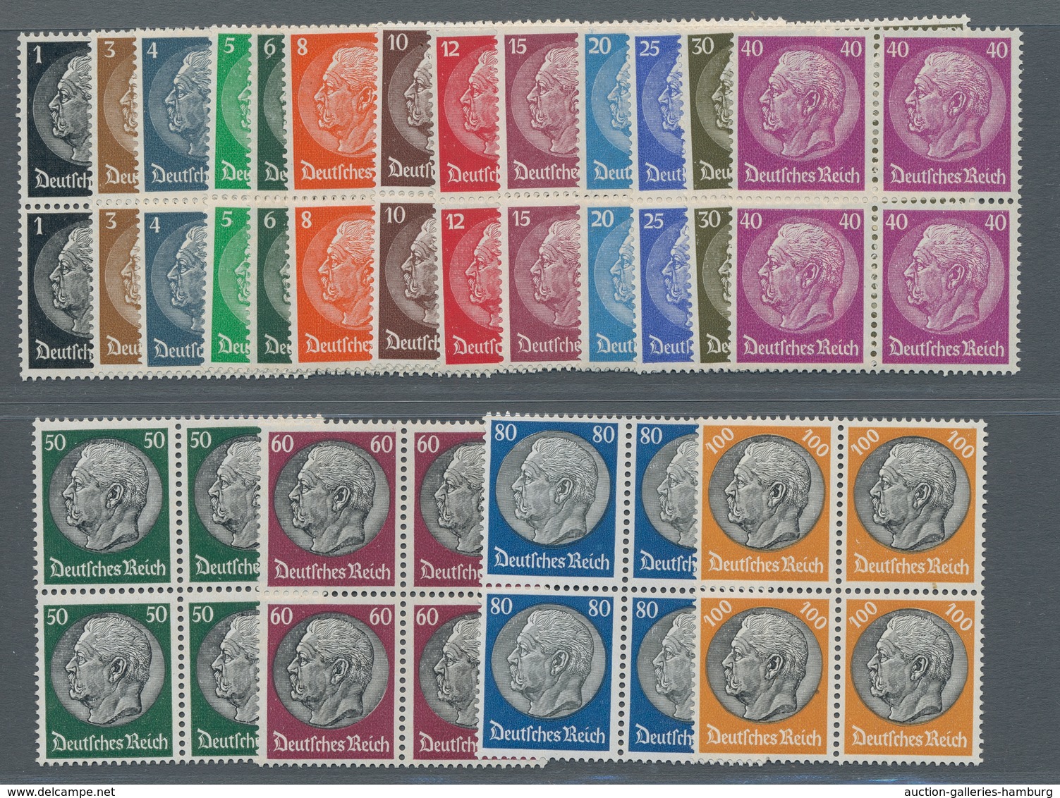 Deutsches Reich - 3. Reich: 1933, Hindenburg WZ 4, Viererblocksatz Postfrisch, Mi. 320 € - Unused Stamps