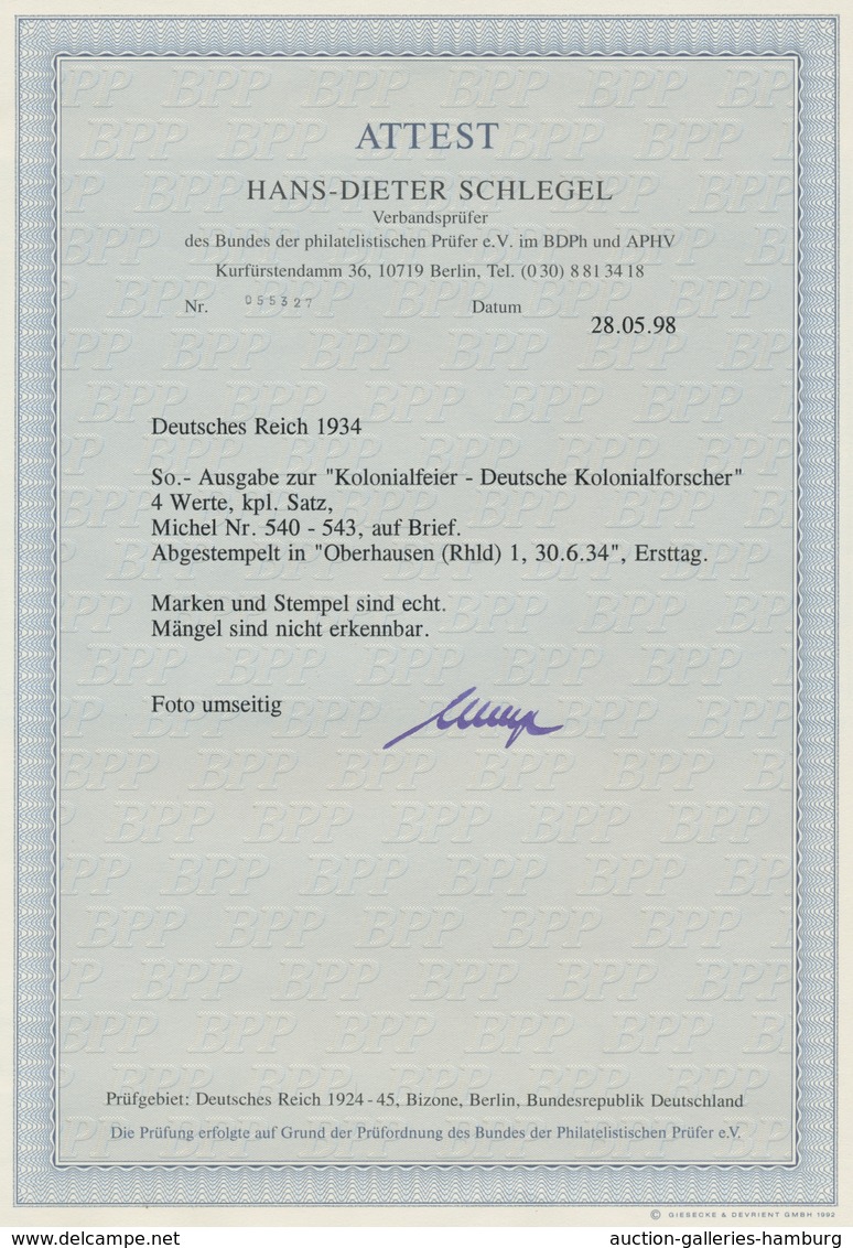Deutsches Reich - 3. Reich: 1934, "Kolonialfeier" Komplett Je Wert Mit OBERHAUSEN 30.6.34 Als FDC In - Unused Stamps