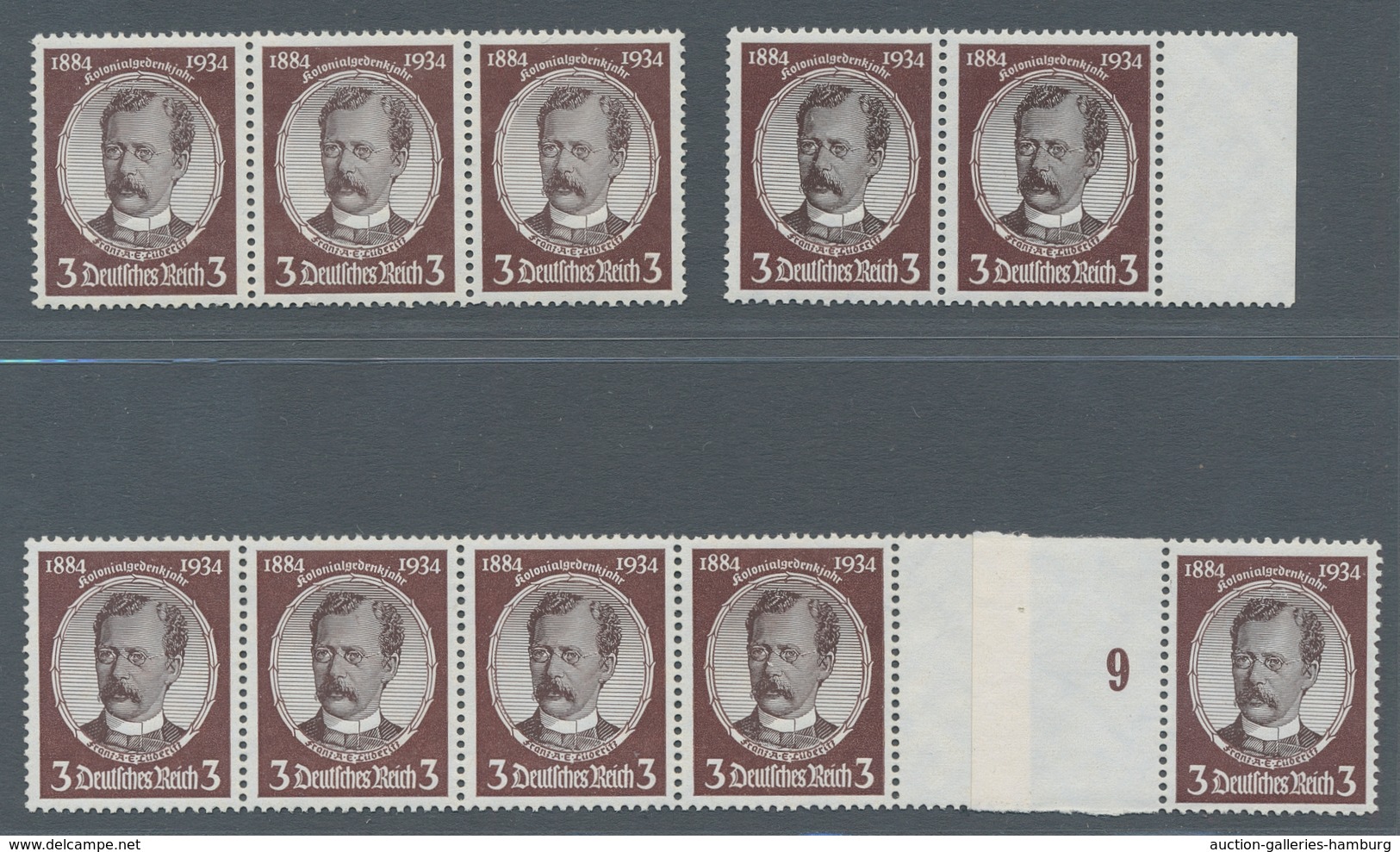 Deutsches Reich - 3. Reich: 1934, Kolonialforscher Lüderitz 3 Pfennig, Partie Von 50 Postfrischen We - Unused Stamps