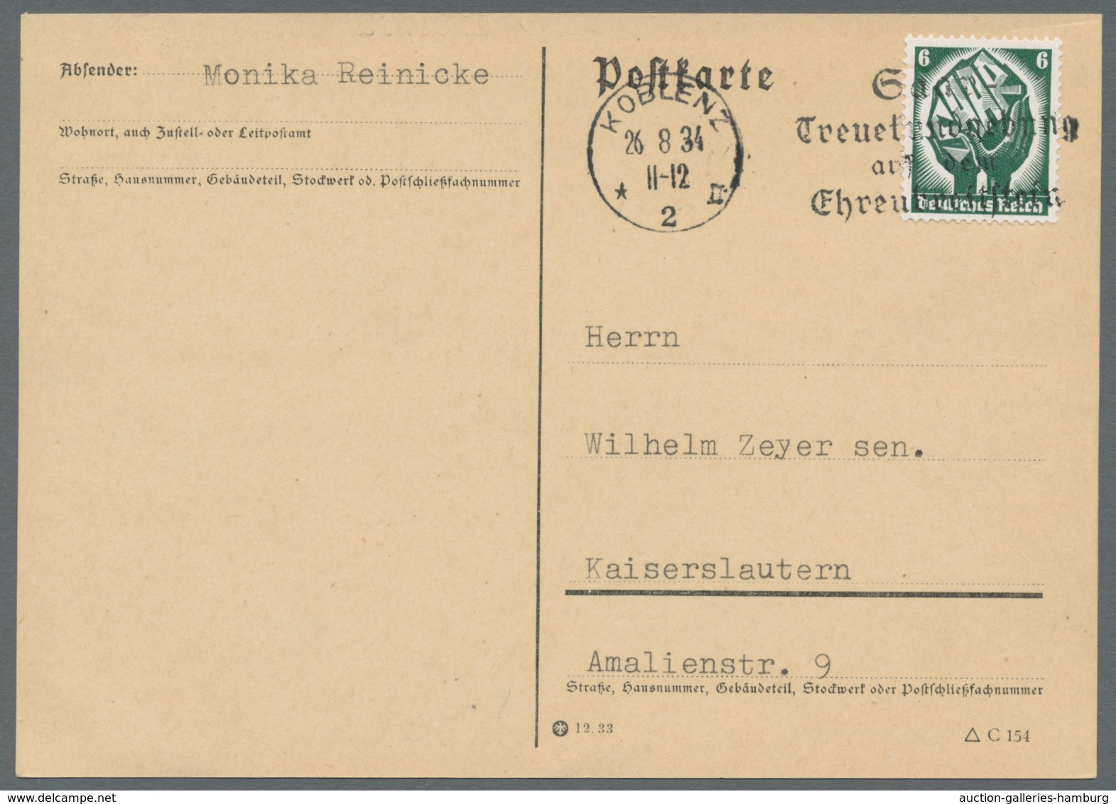 Deutsches Reich - 3. Reich: 1934, , 6 Pf. Saarabstimmung, Auf Postkarte Mit Maschinen-Ersttagstpl. K - Nuevos