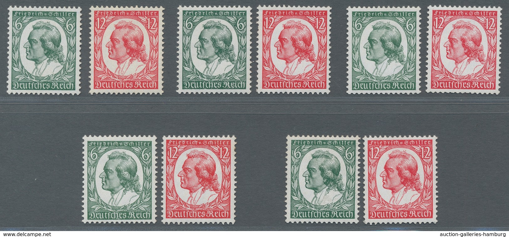 Deutsches Reich - 3. Reich: 1934, Schiller, 5 Postfrische Sätze, Einwandfreie Erhaltung, Mi. 500,00 - Unused Stamps