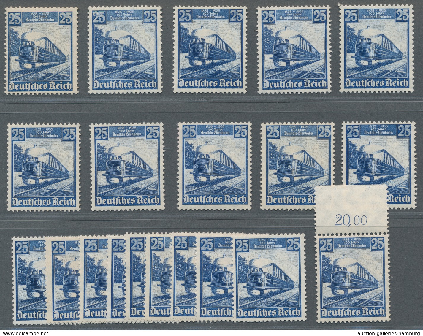 Deutsches Reich - 3. Reich: 1935, 100 Jahre Deutsche Eisenbahn, 24 Postfrische Teilsätze (vom Adler - Unused Stamps