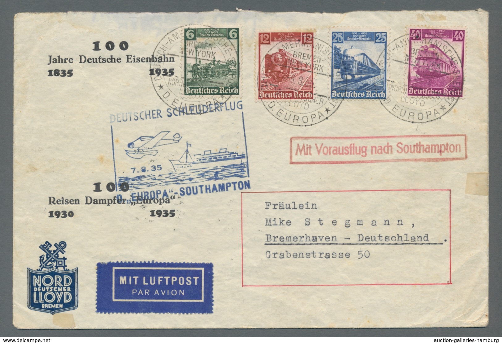 Deutsches Reich - 3. Reich: 1935, "100 Jahre Dt. Eisenbahn", Drei Frank. Belege Mit Dieser Ausgabe, - Nuevos
