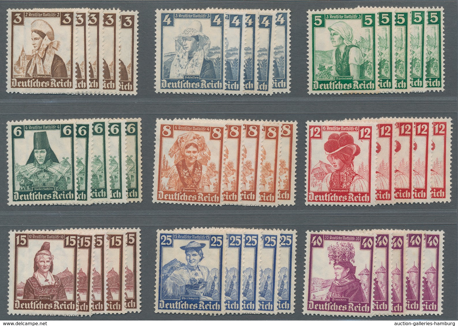 Deutsches Reich - 3. Reich: 1935, Nothilfe Trachten, 5 Teilsätze (ohne 30+20), Einwandfrei Postfrisc - Unused Stamps