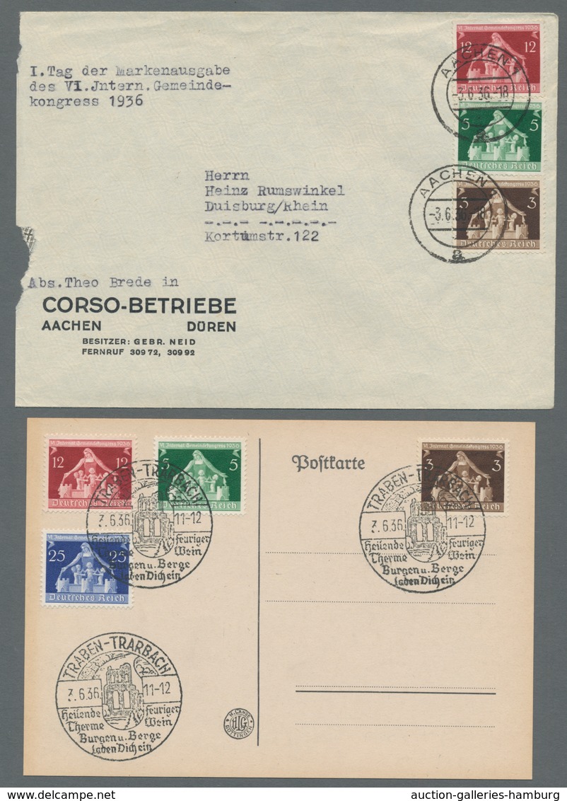Deutsches Reich - 3. Reich: 1936,Gemeindekongress, Kplt. Satz Auf FDC-Karte Mit SSt Traben-Trabach, - Unused Stamps