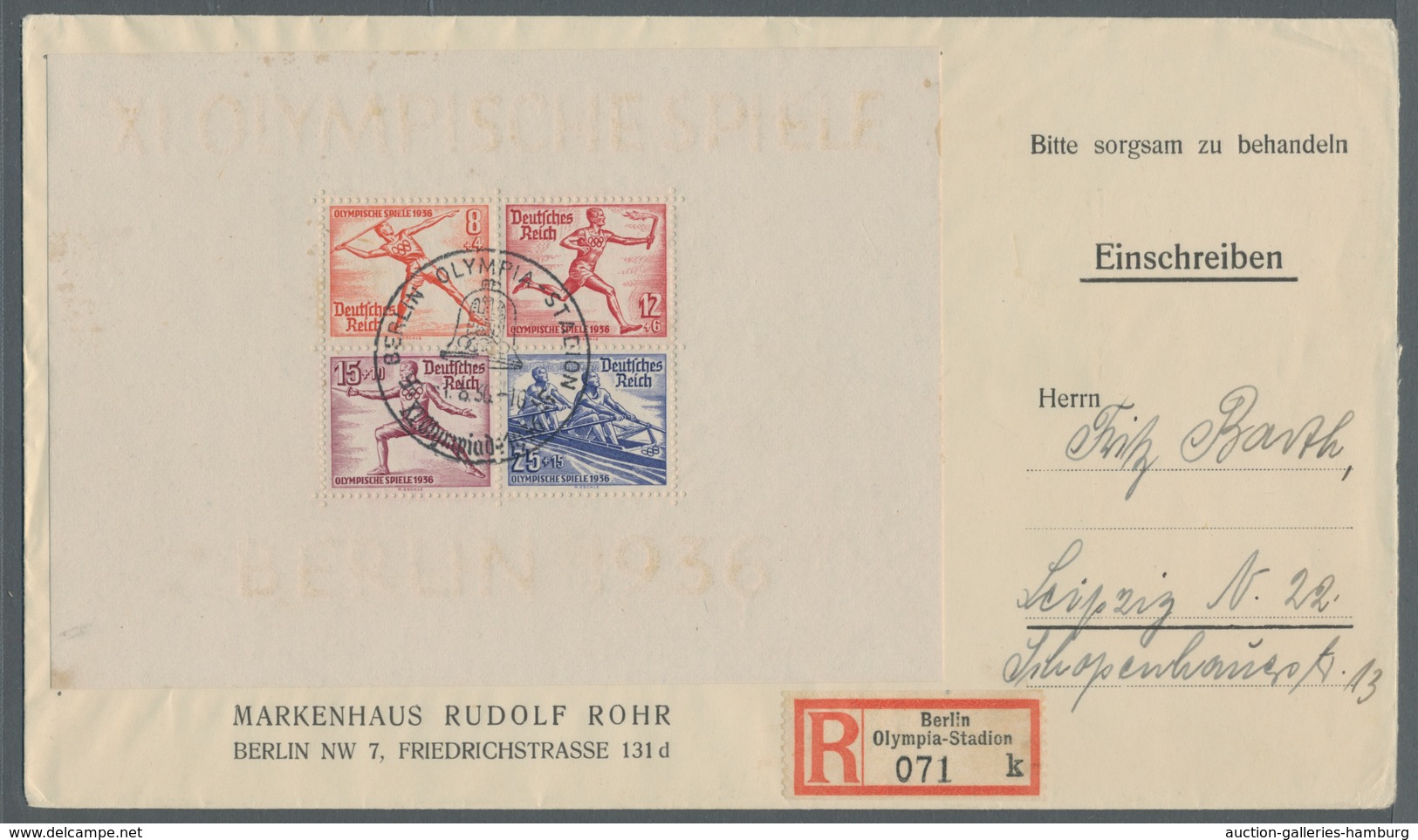 Deutsches Reich - 3. Reich: 1936, Olympiade-Blöcke Je Als Einzelfrankaturen Auf 2 R-Briefen Aus Berl - Nuevos