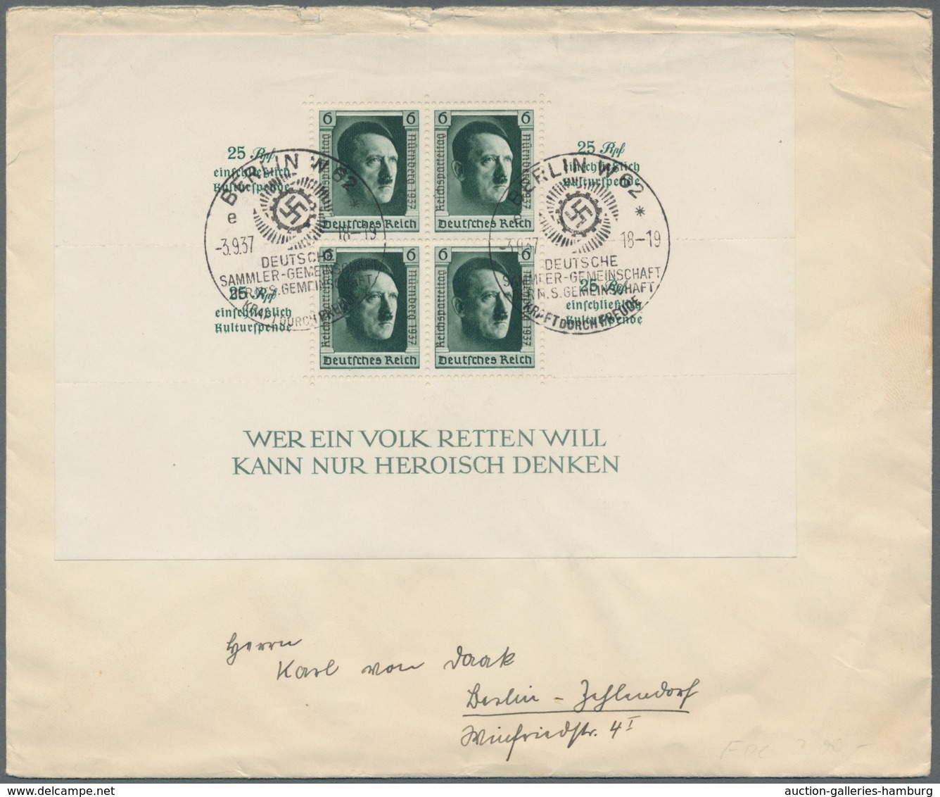 Deutsches Reich - 3. Reich: 1937, "Parteitag", Sauber Mit Zweimal ESST Als Portorichtige EF Auf Brie - Unused Stamps