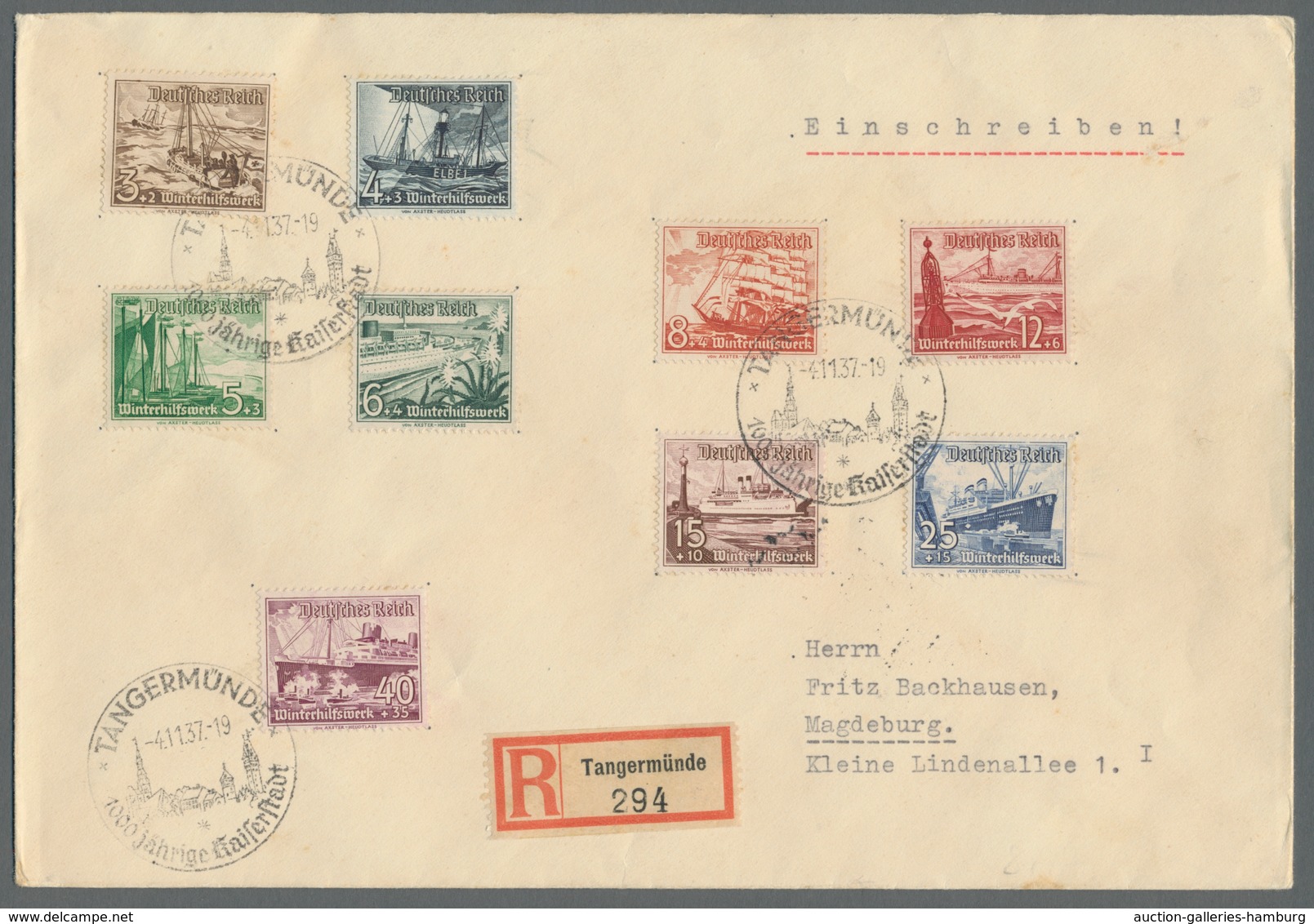 Deutsches Reich - 3. Reich: 1937, Schiffe, Kplt. Satz Mit Sonderstpl. Tangermünde Vom Ersttag 4.11.3 - Unused Stamps