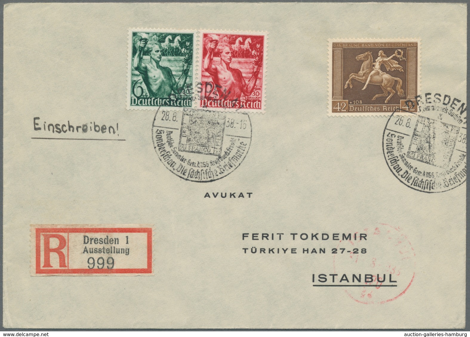Deutsches Reich - 3. Reich: 1938, "Braunes Band" Mit Zusatzfrankatur Auf R-Brief Nach Istanbul In Gu - Nuevos