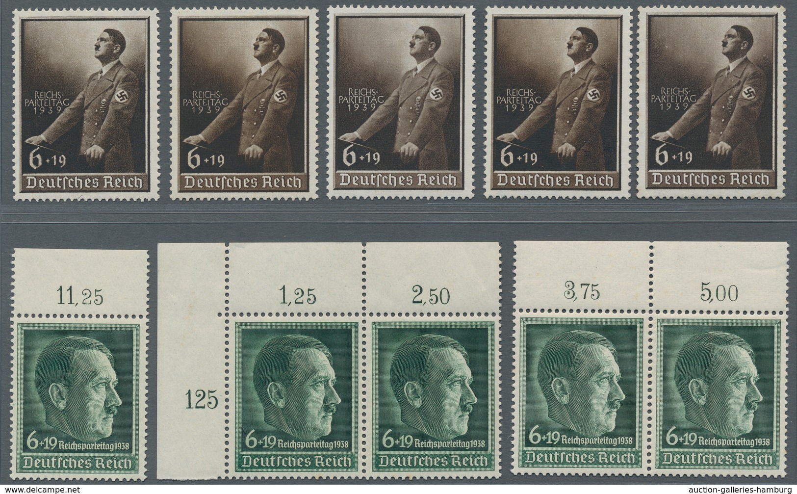 Deutsches Reich - 3. Reich: 1938-1939, Alles 5x Postfrisch: Reichsparteitag 1938 Mit Oberrand; Derby - Unused Stamps