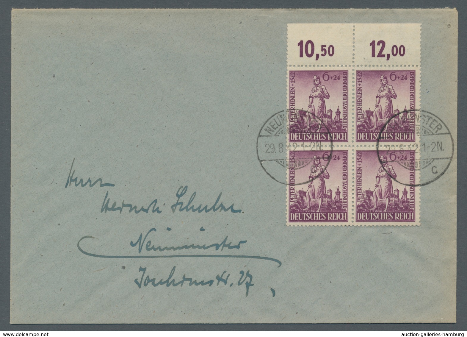 Deutsches Reich - 3. Reich: 1942, Peter Henlein, Als Oberrand 4er. Block, Auf Adressierten FDC Mit 2 - Nuevos