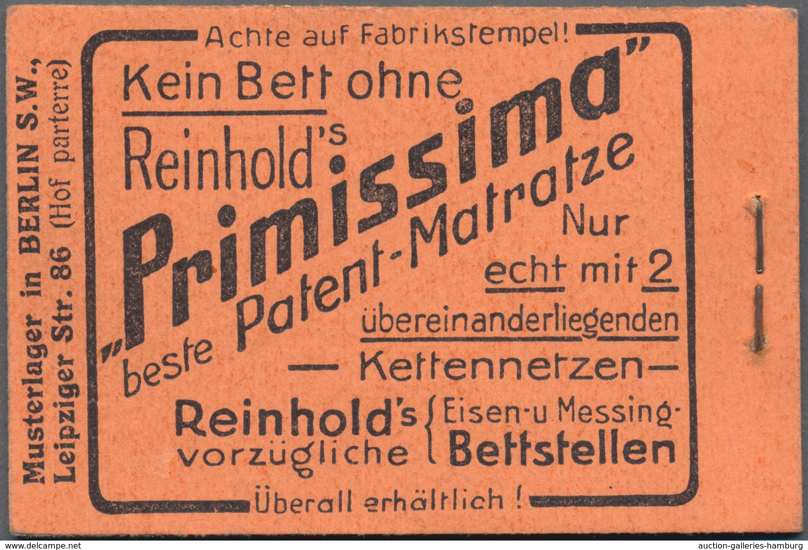 Deutsches Reich - Markenheftchen: 1913, Germania-Markenheftchen 2 Mark Auf Orangefarbenem Karton, Or - Cuadernillos